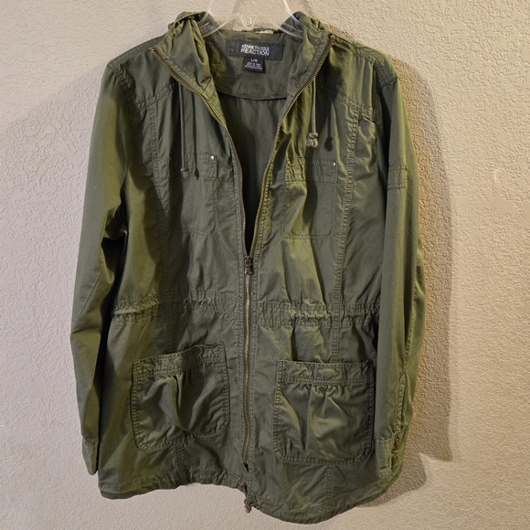 Kenneth Cole Reaction Womens Olive Green Lightweight Hooded Long Sleeve Jacket L - Picture 9 of 10